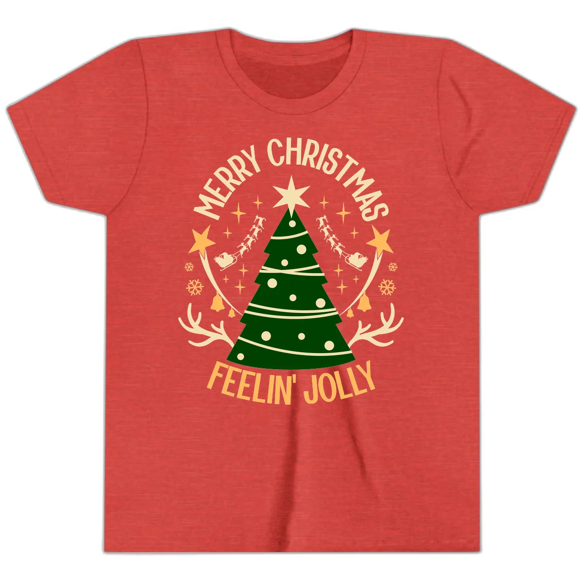 Merry Christmas Feelin' Jolly Youth T-Shirt in Heather Red