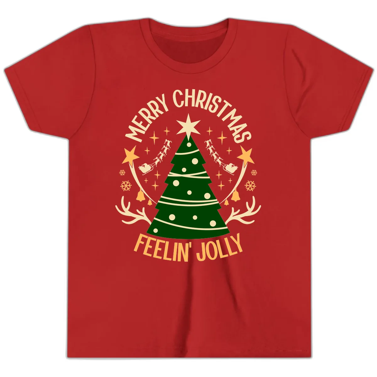 Merry Christmas Feelin' Jolly Youth T-Shirt in Red