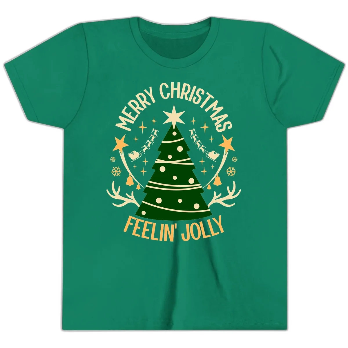 Merry Christmas Feelin' Jolly Youth T-Shirt in Kelly