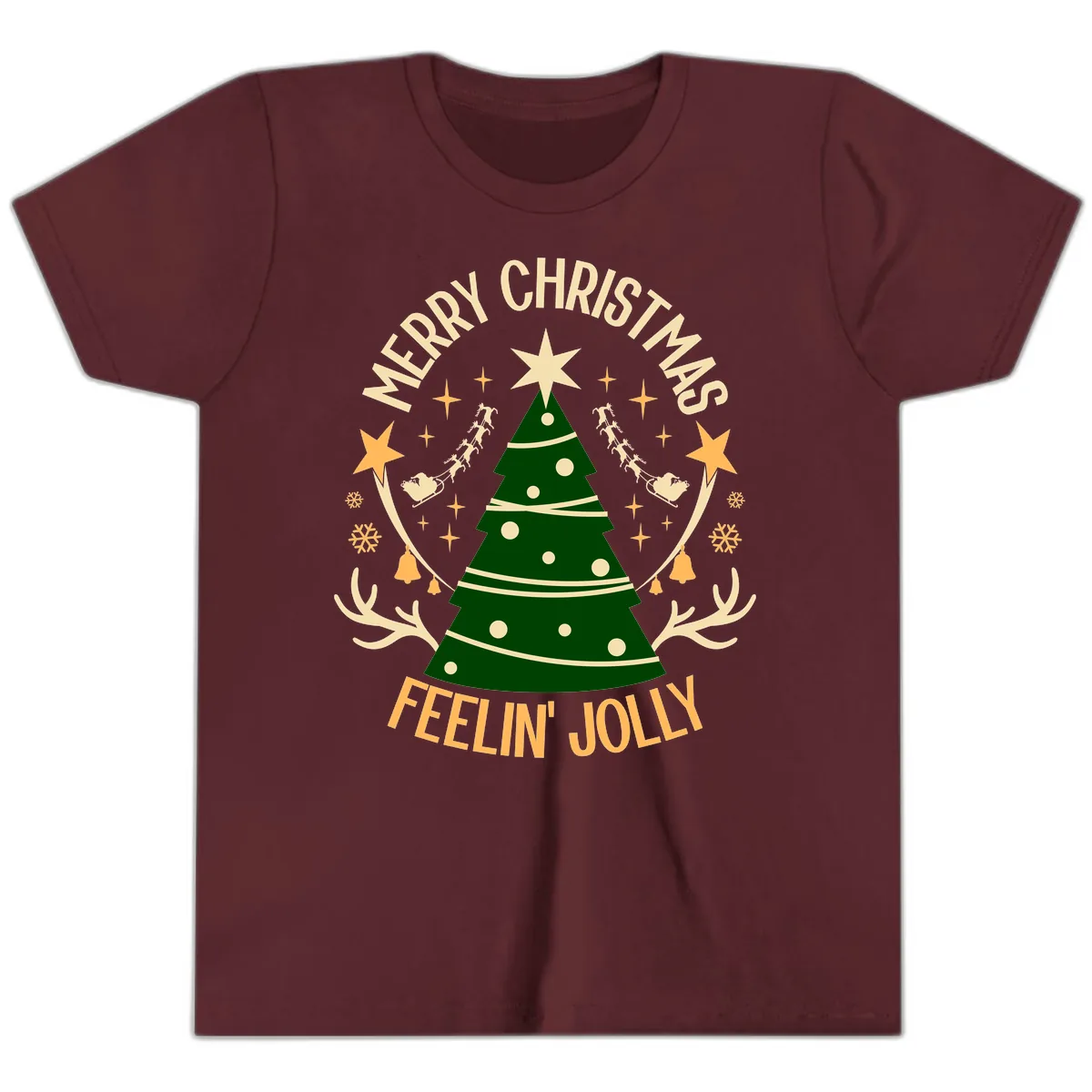Merry Christmas Feelin' Jolly Youth T-Shirt in Maroon