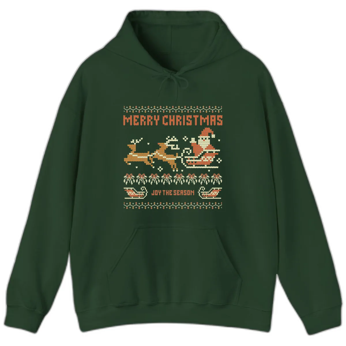 Merry Christmas Santa Sleigh Ride Hoodie in Forest Green