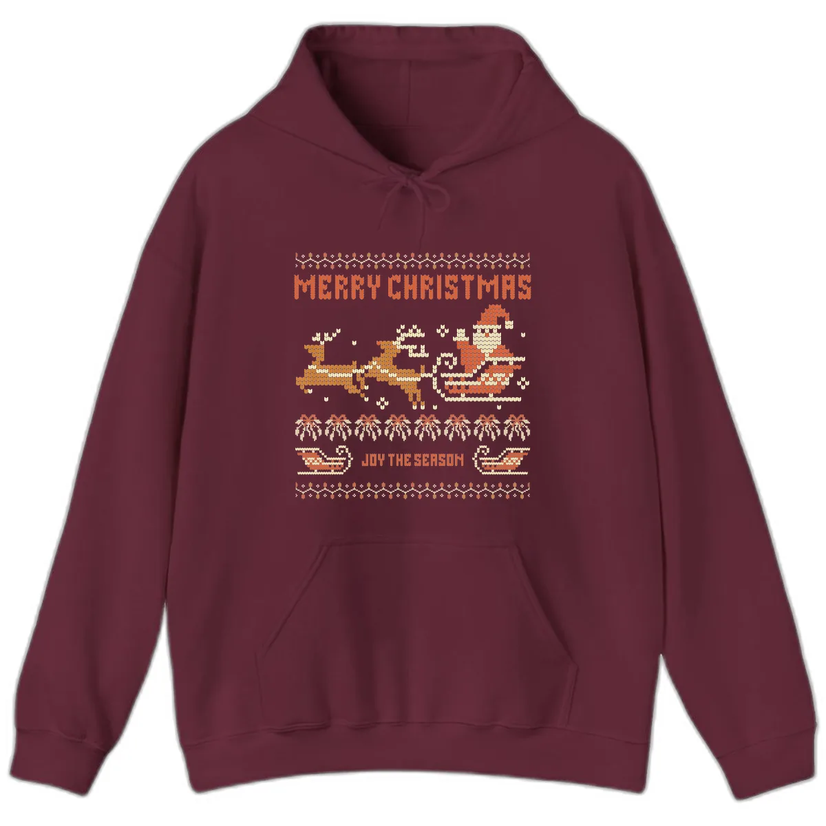 Merry Christmas Santa Sleigh Ride Hoodie in Maroon