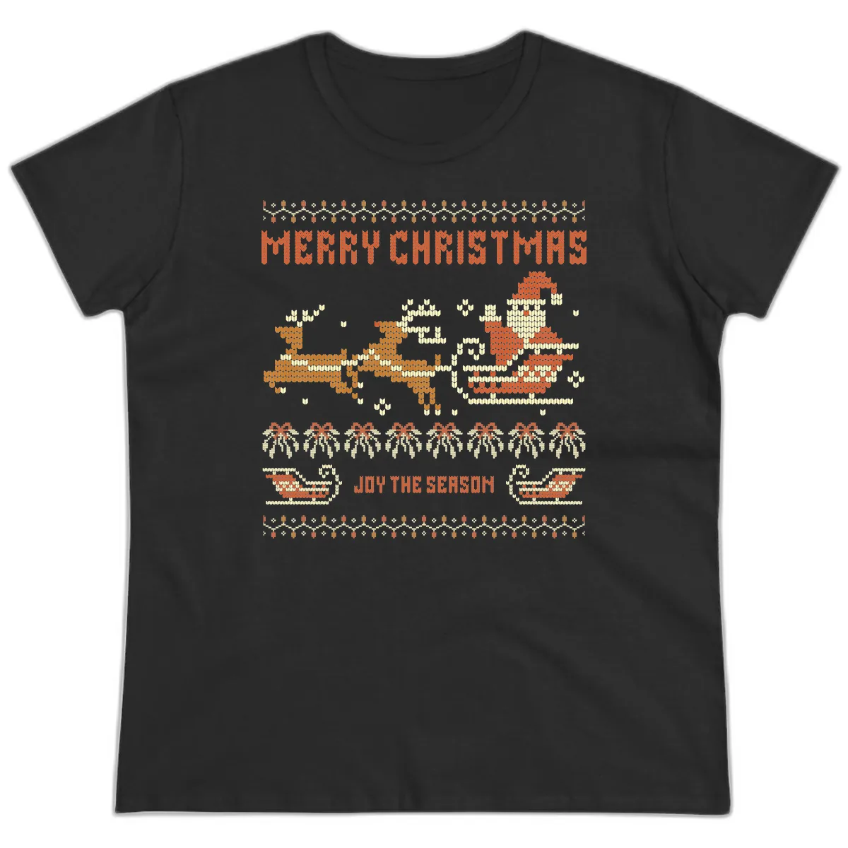Merry Christmas Santa Sleigh Ride Ladies Tee in Black