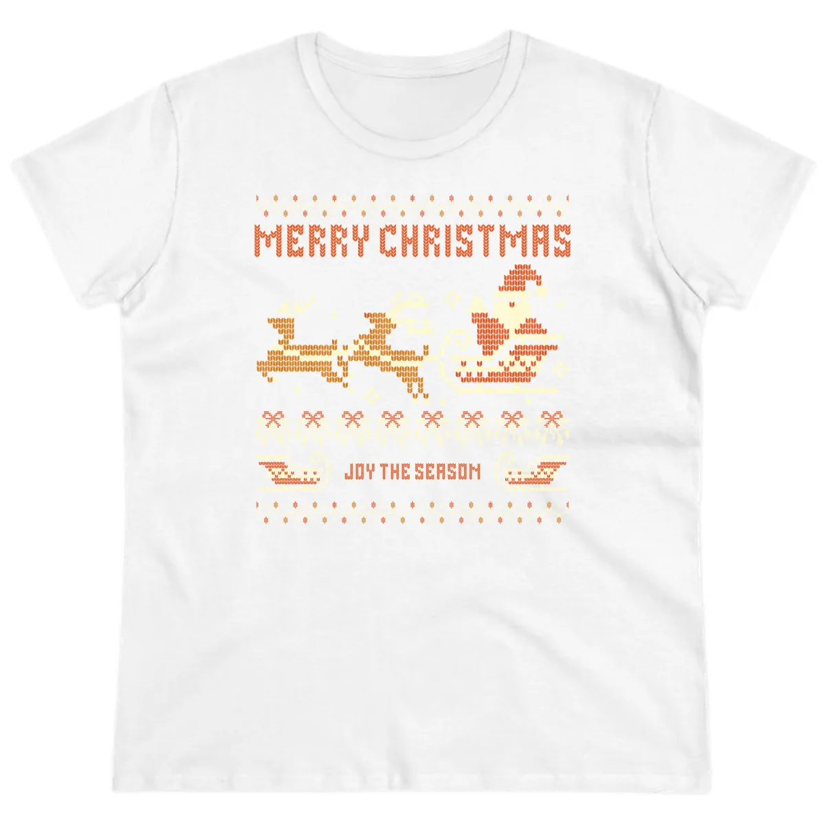 Merry Christmas Santa Sleigh Ride Ladies Tee in White