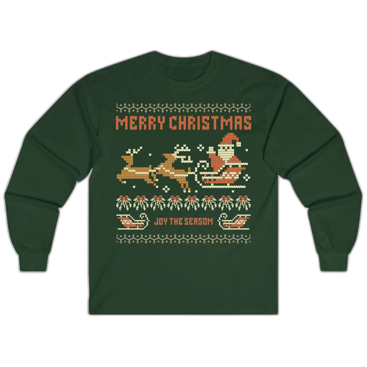 Merry Christmas Santa Sleigh Ride Long Sleeve in Forest Green
