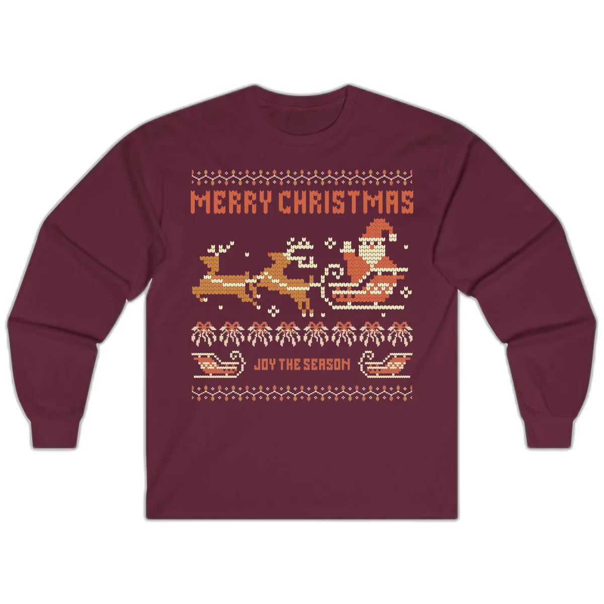 Merry Christmas Santa Sleigh Ride Long Sleeve in Maroon