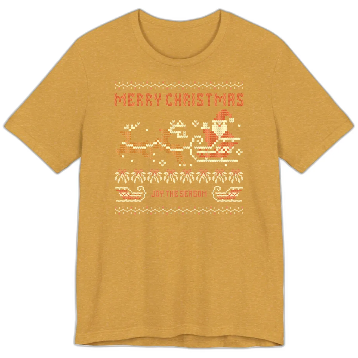 Merry Christmas Santa Sleigh Ride Premium T-Shirt in Heather Mustard
