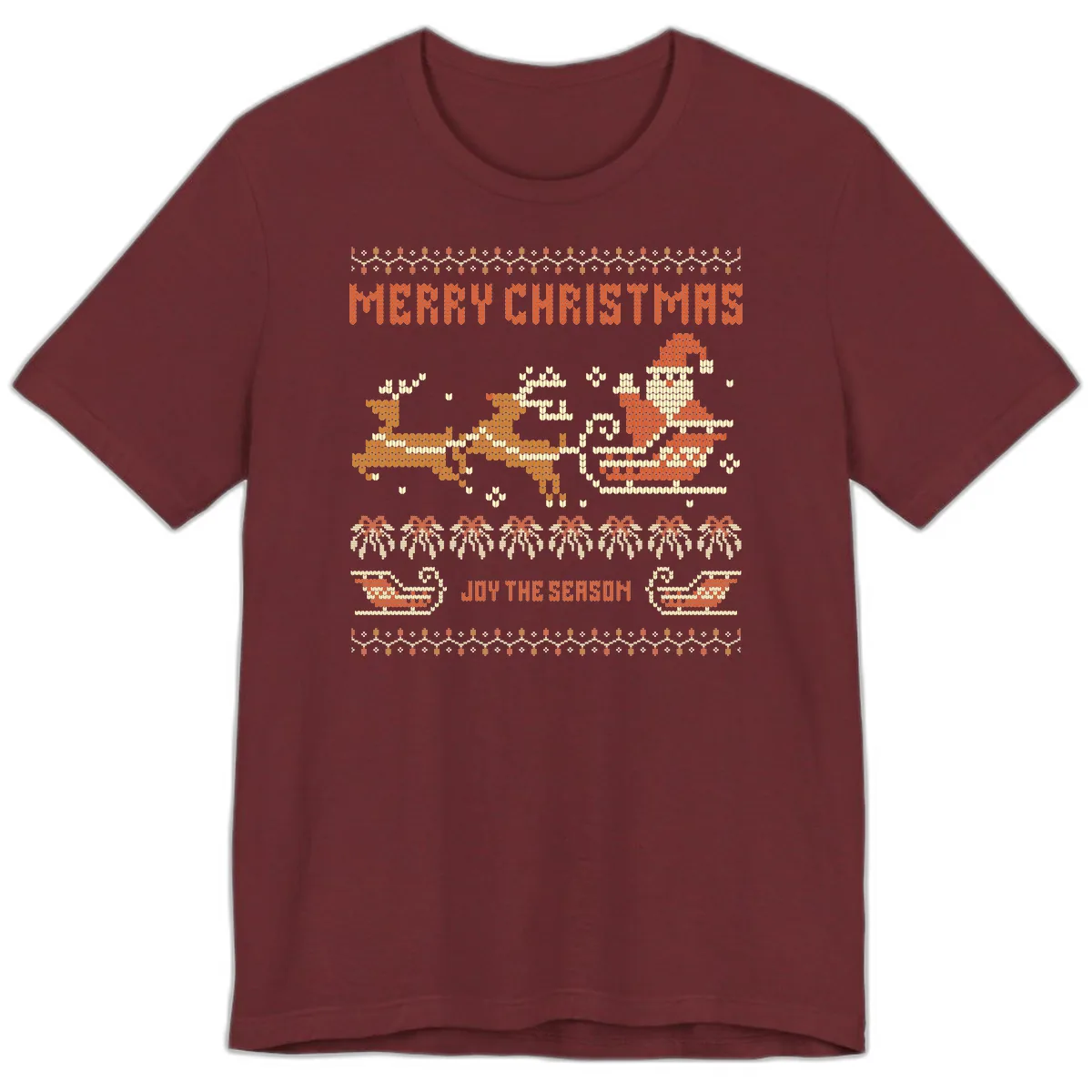 Merry Christmas Santa Sleigh Ride Premium T-Shirt in Heather Cardinal