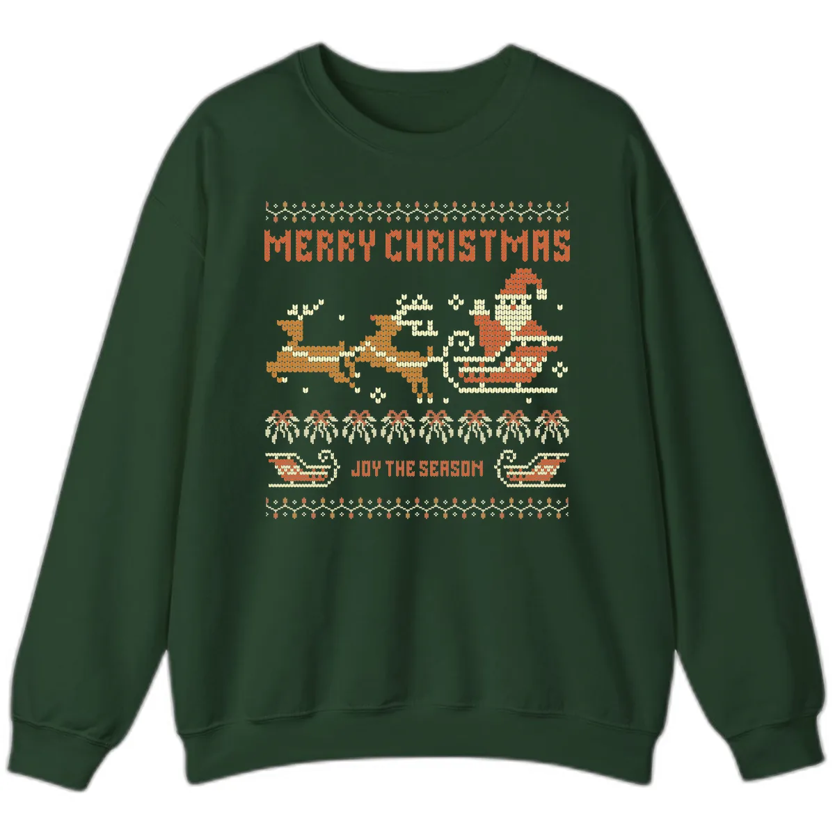 Merry Christmas Santa Sleigh Ride Sweatshirt in Forest Green