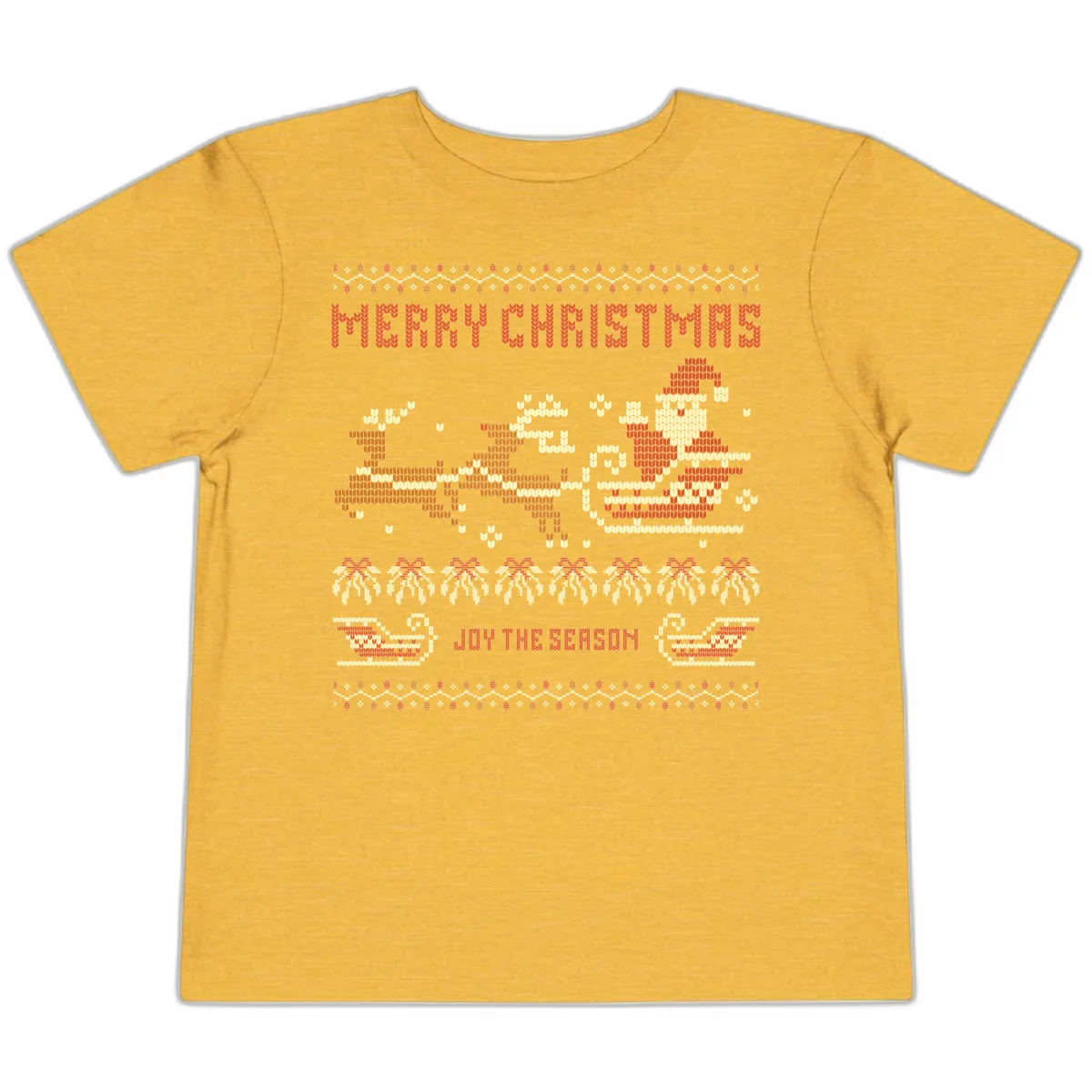 Merry Christmas Santa Sleigh Ride Toddler T-Shirt in Heather Yellow Gold