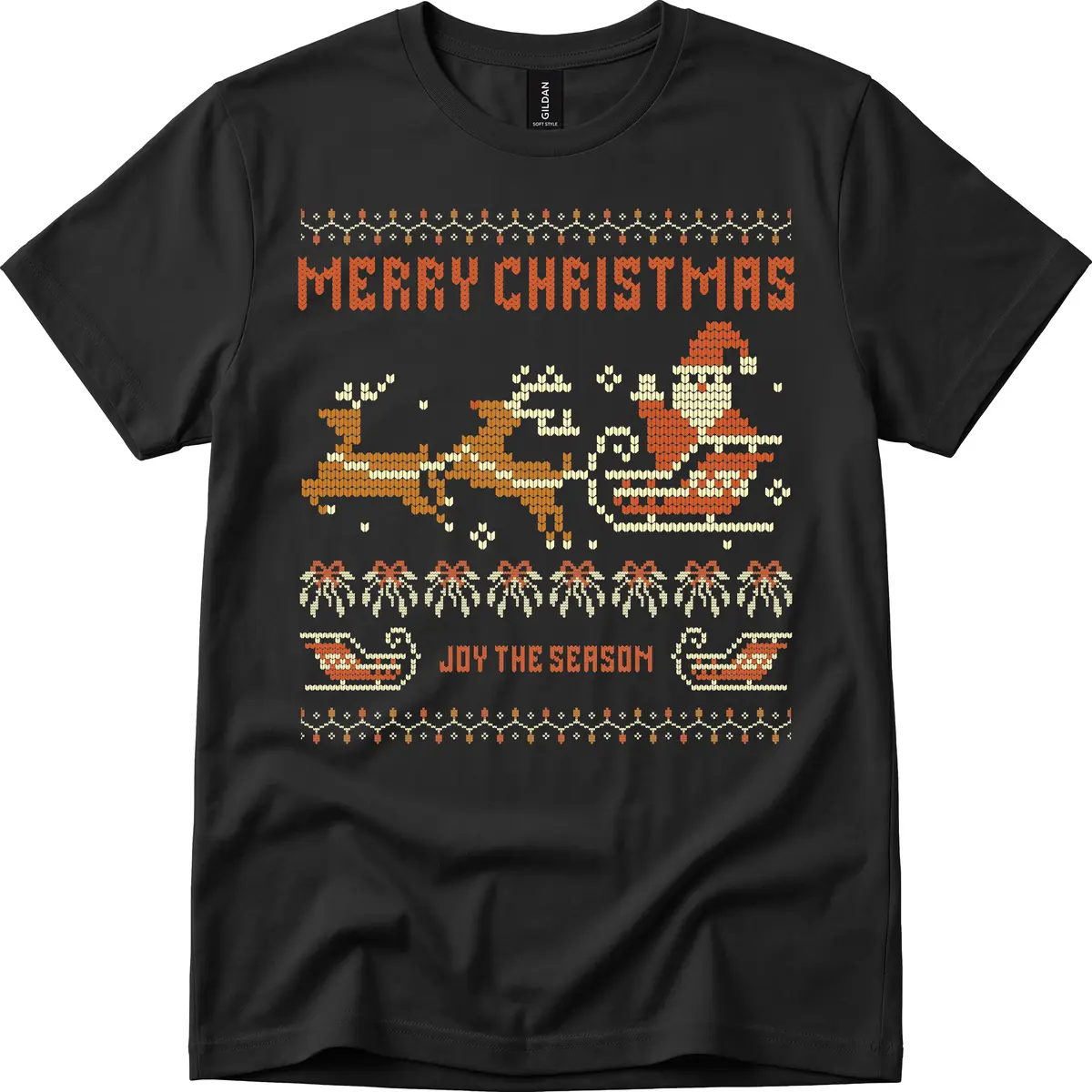 Merry Christmas Santa Sleigh Ride T-Shirt in Black
