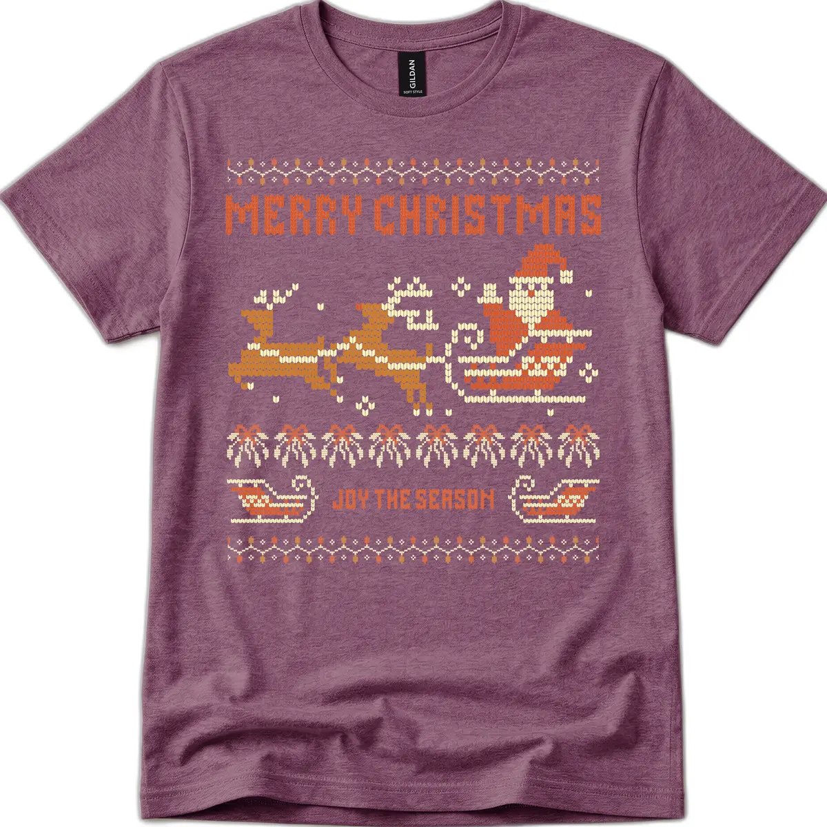 Merry Christmas Santa Sleigh Ride T-Shirt in Heather Maroon