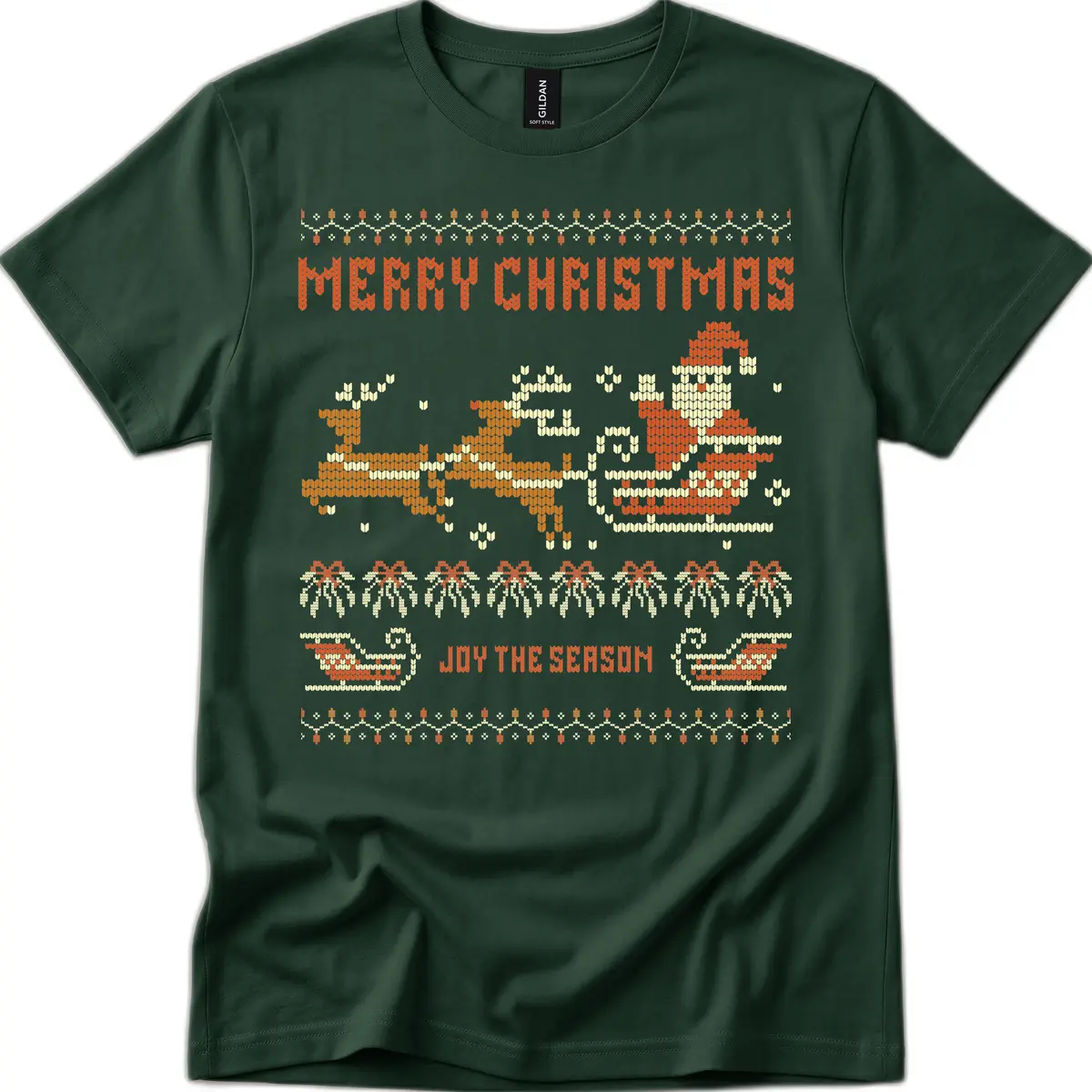 Merry Christmas Santa Sleigh Ride T-Shirt in Forest Green
