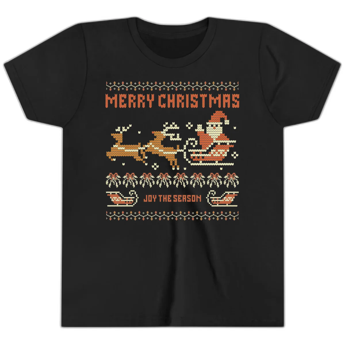 Merry Christmas Santa Sleigh Ride Youth T-Shirt in Black