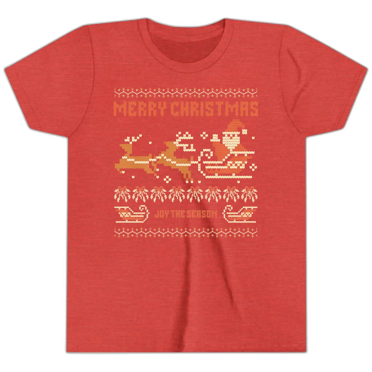 Merry Christmas Santa Sleigh Ride Youth T-Shirt in Heather Red