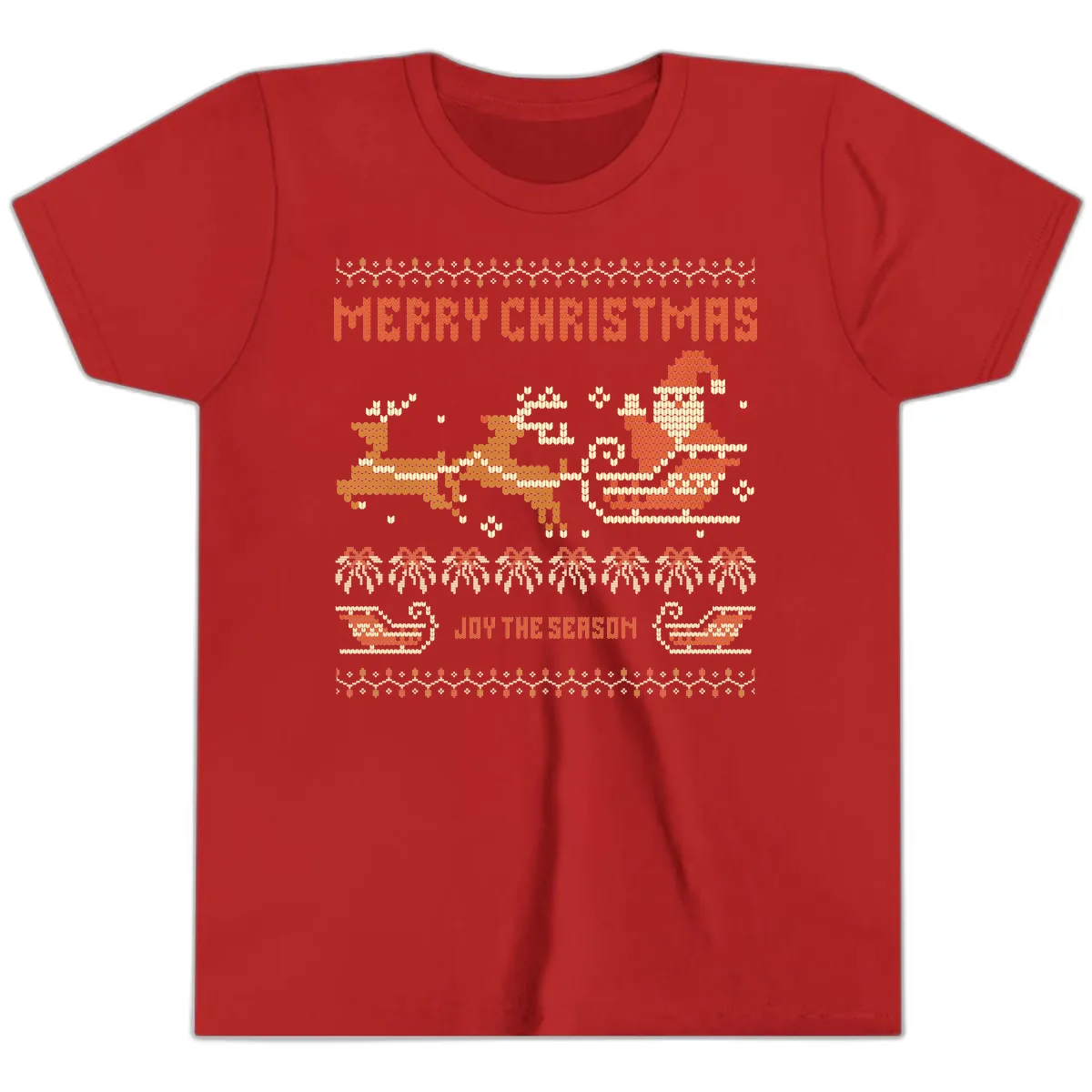 Merry Christmas Santa Sleigh Ride Youth T-Shirt in Red