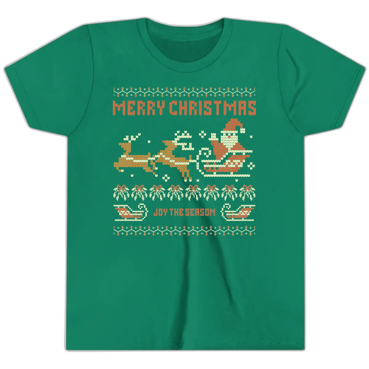 Merry Christmas Santa Sleigh Ride Youth T-Shirt in Kelly