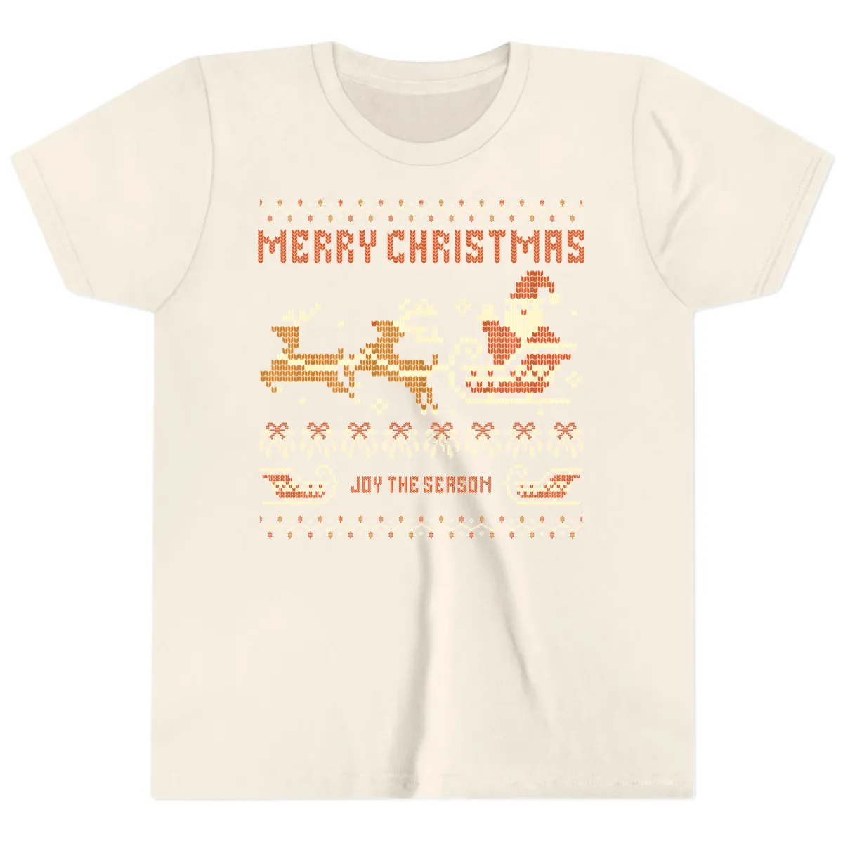 Merry Christmas Santa Sleigh Ride Youth T-Shirt in Natural