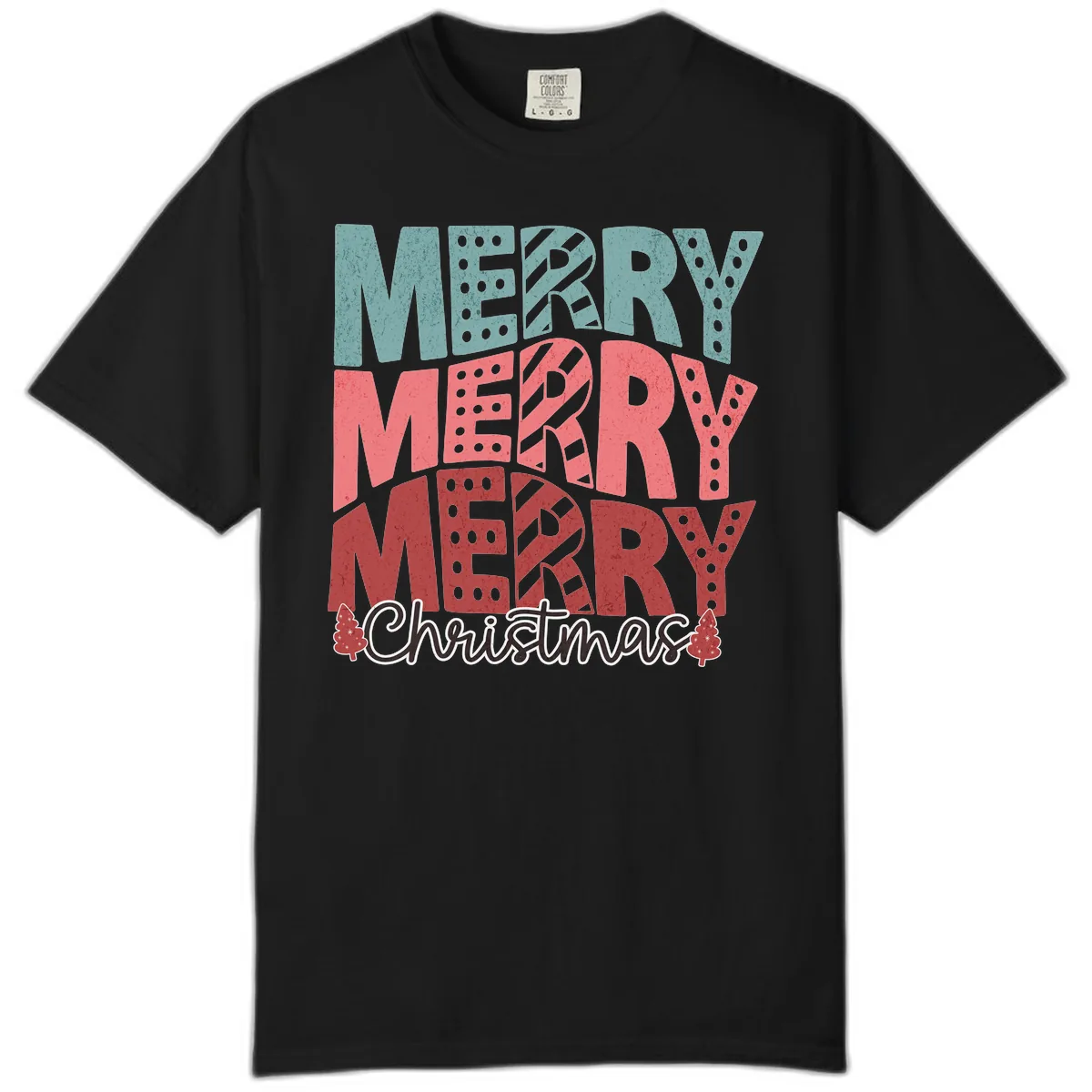 Merry Merry Merry Christmas Typographic Comfort Color in Black