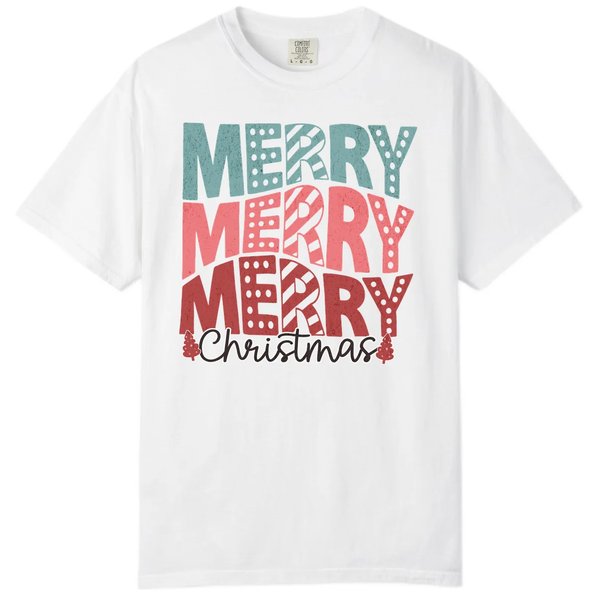 Merry Merry Merry Christmas Typographic Comfort Color in White