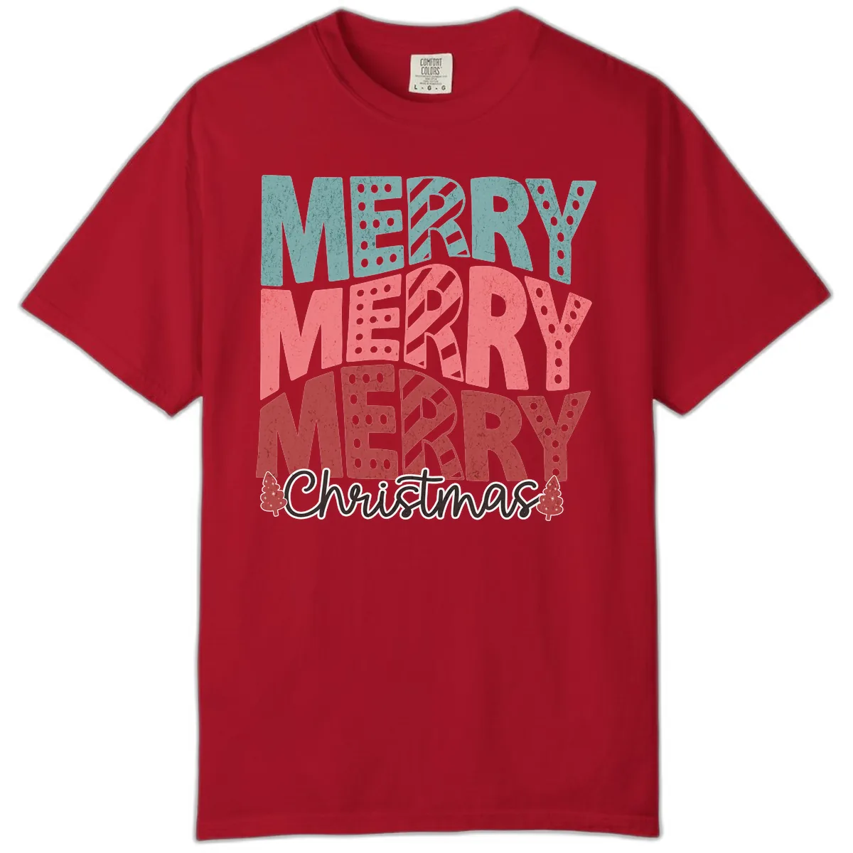 Merry Merry Merry Christmas Typographic Comfort Color in Red