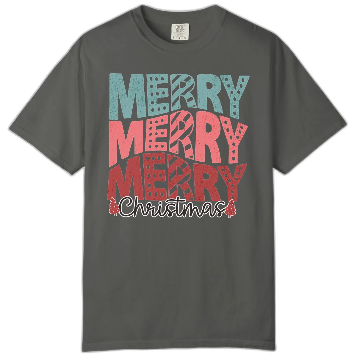 Merry Merry Merry Christmas Typographic Comfort Color in Pepper