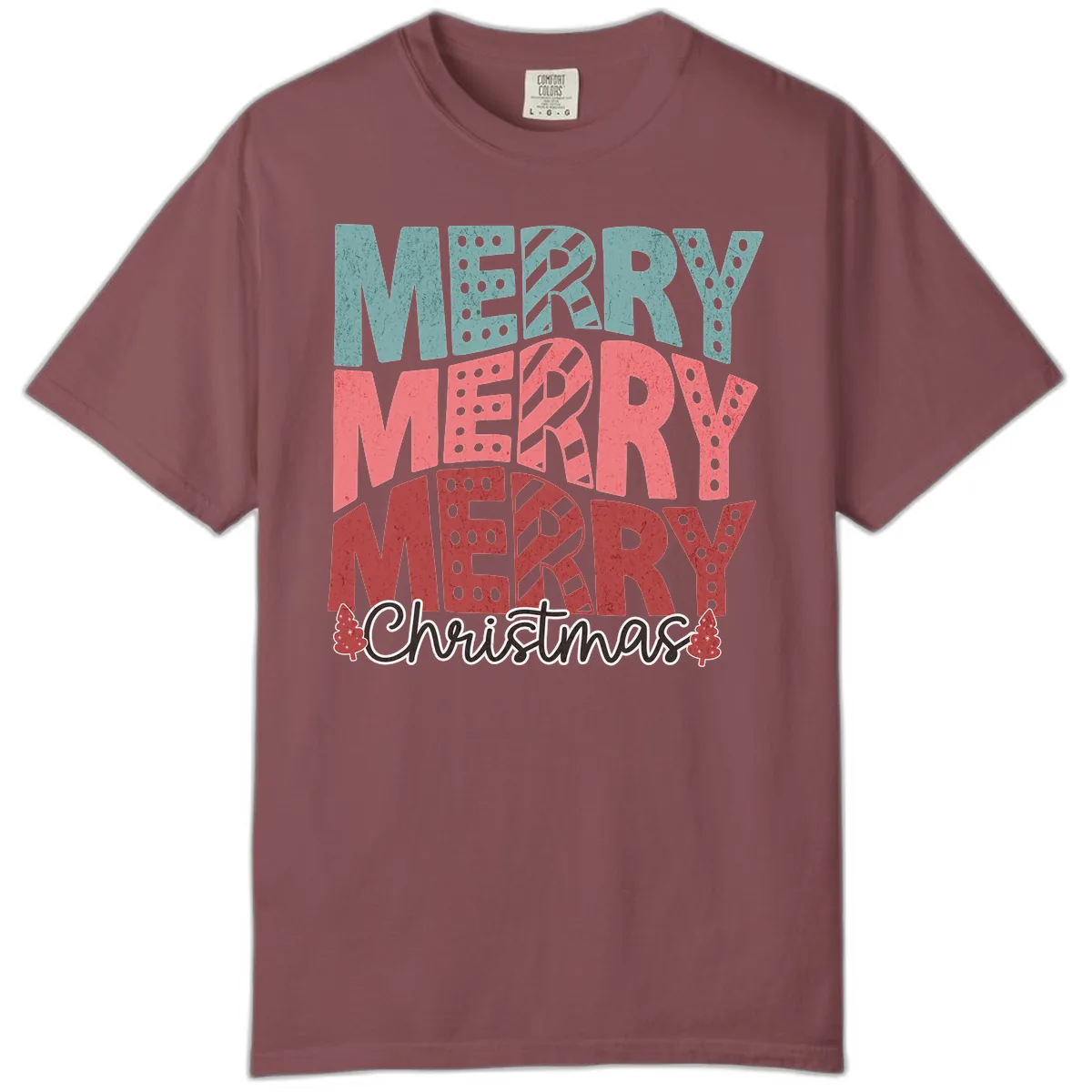 Merry Merry Merry Christmas Typographic Comfort Color in Brick