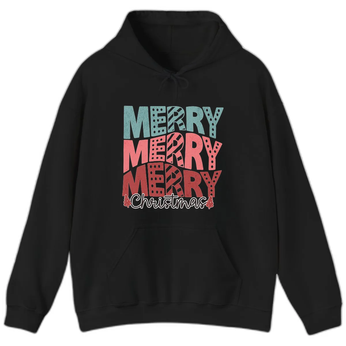 Merry Merry Merry Christmas Typographic Hoodie in Black