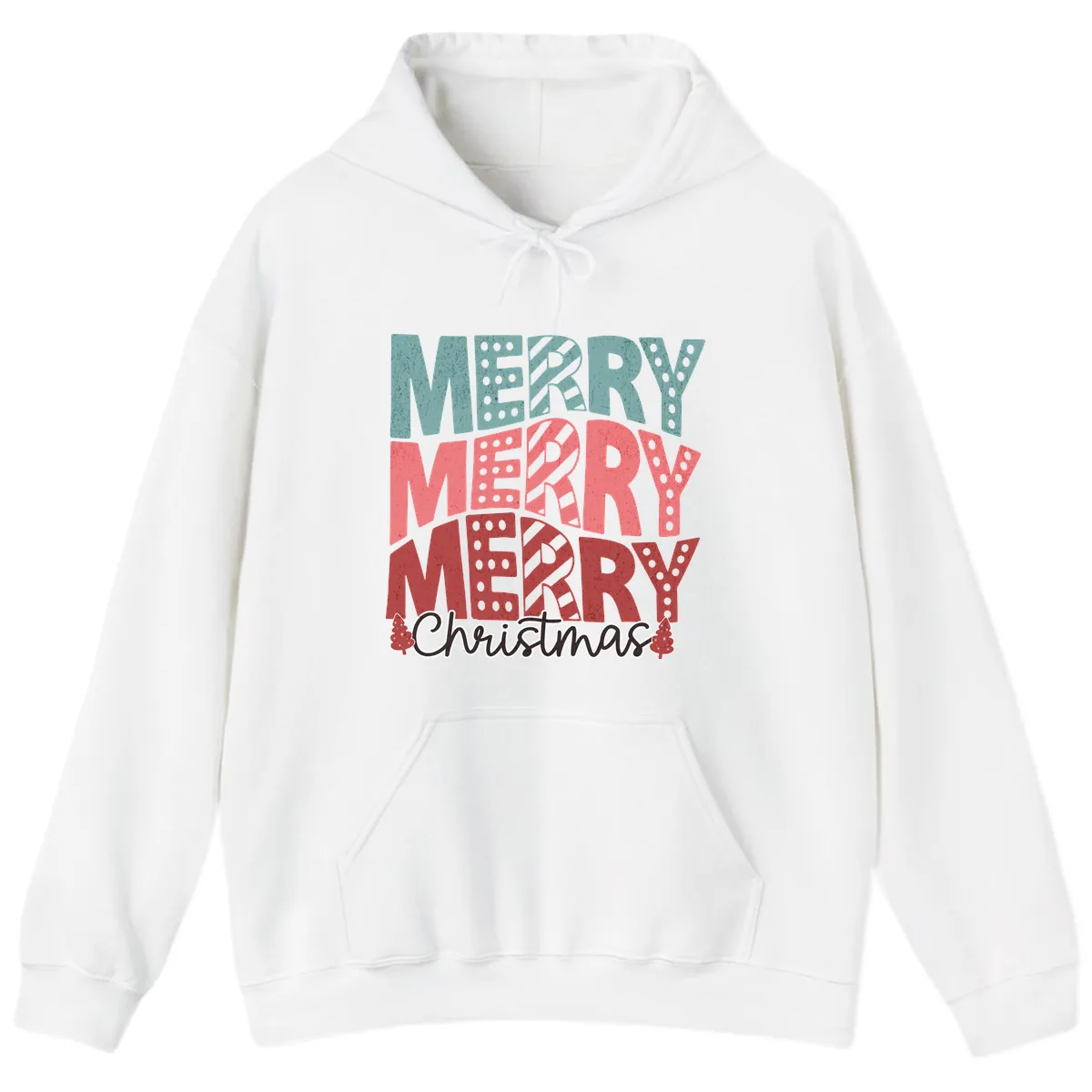 Merry Merry Merry Christmas Typographic Hoodie in White
