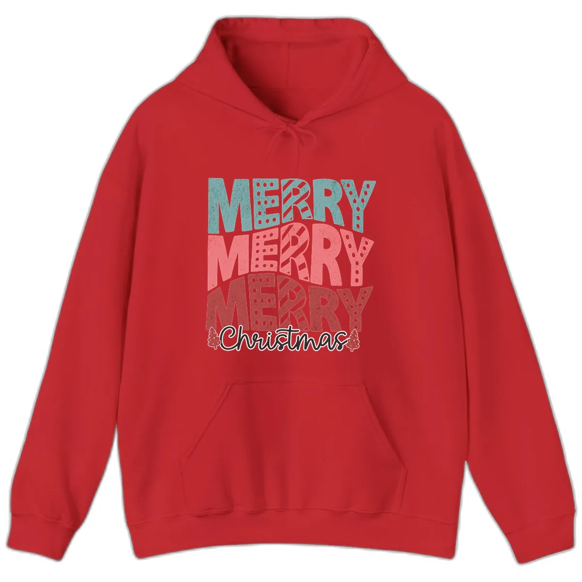 Merry Merry Merry Christmas Typographic Hoodie in Red