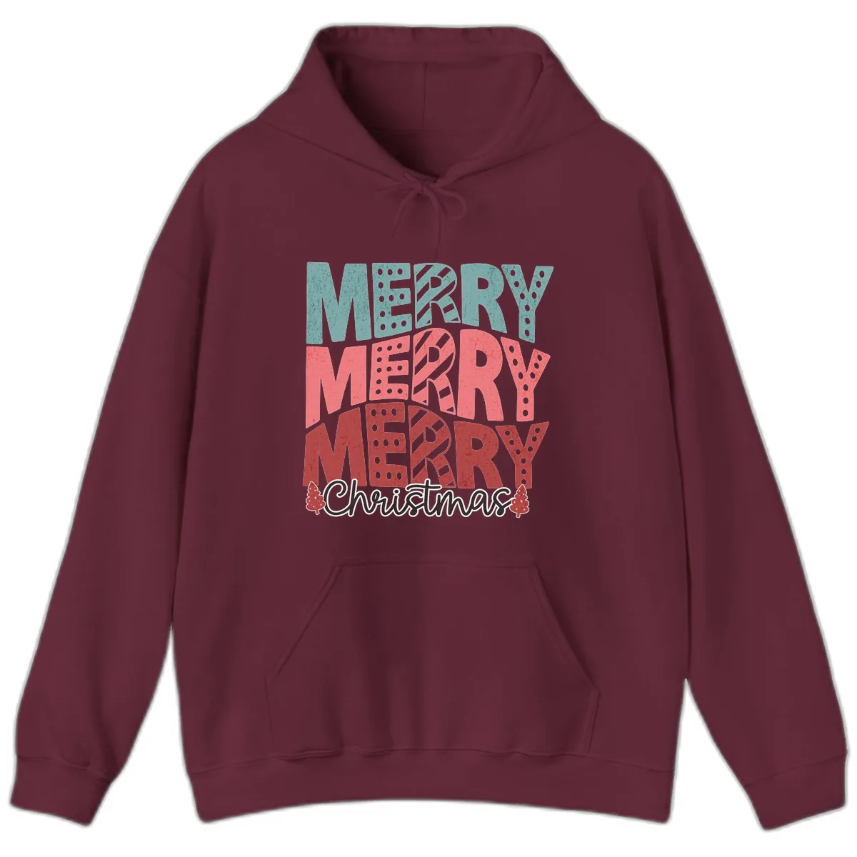 Merry Merry Merry Christmas Typographic Hoodie in Maroon