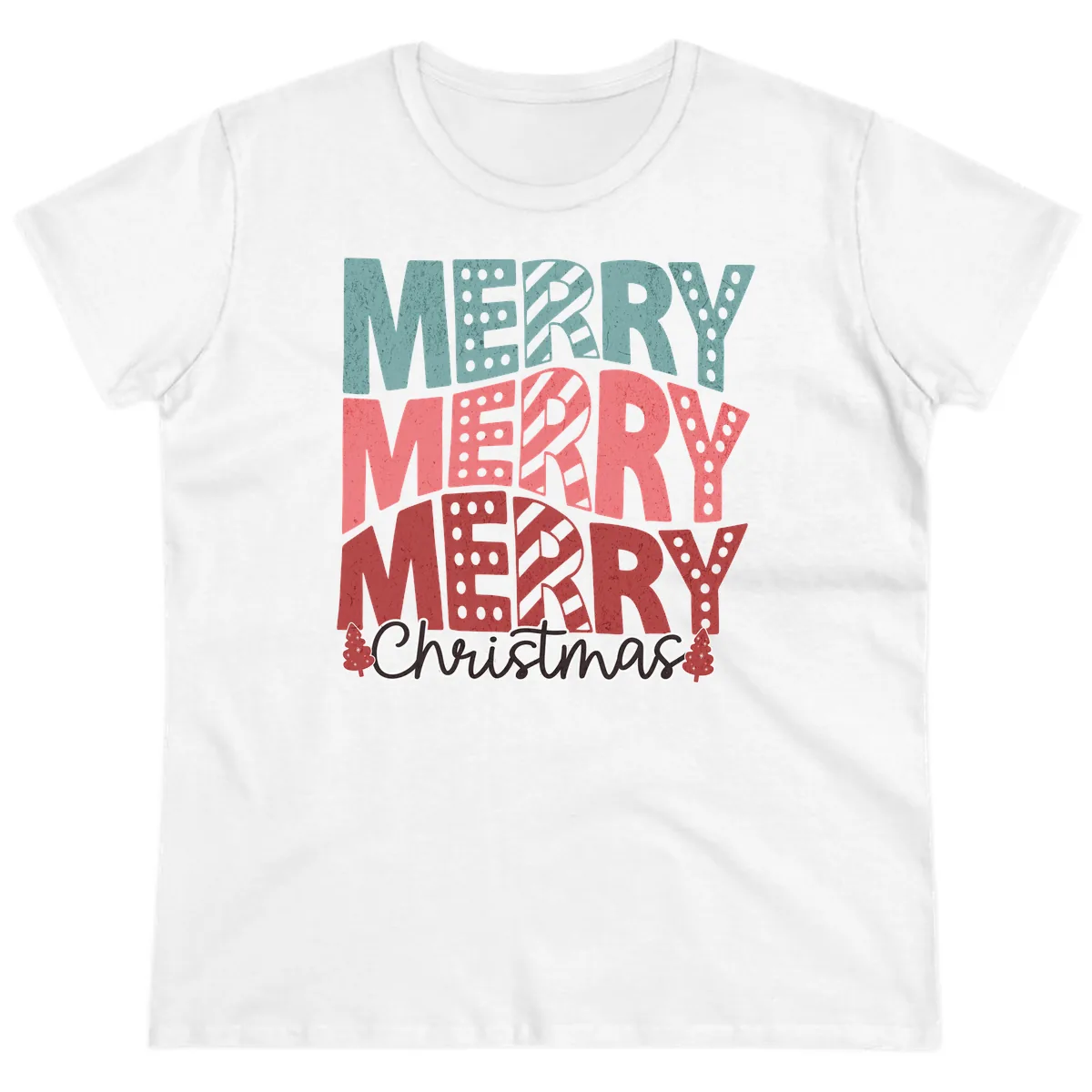 Merry Merry Merry Christmas Typographic Ladies Tee in White