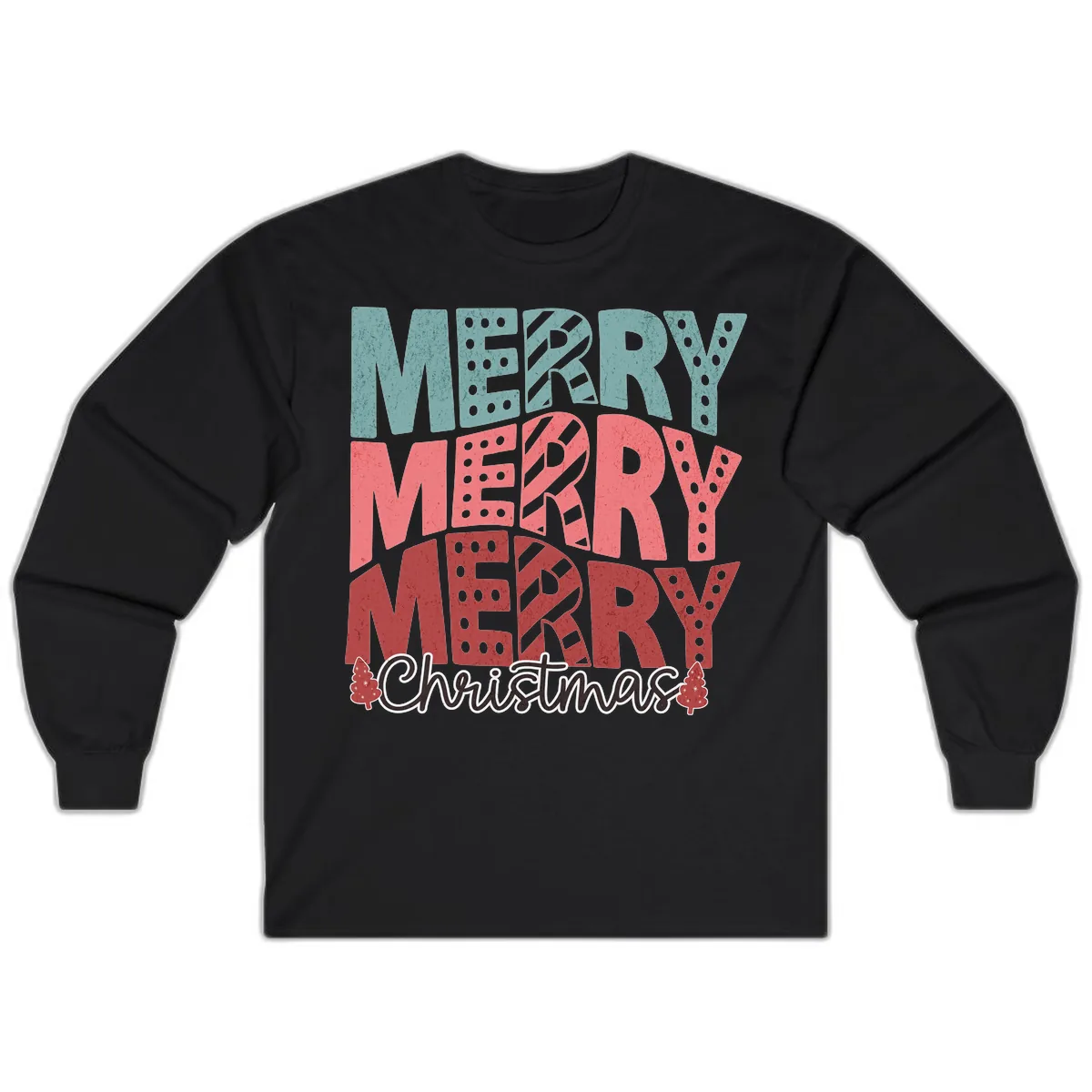 Merry Merry Merry Christmas Typographic Long Sleeve in Black