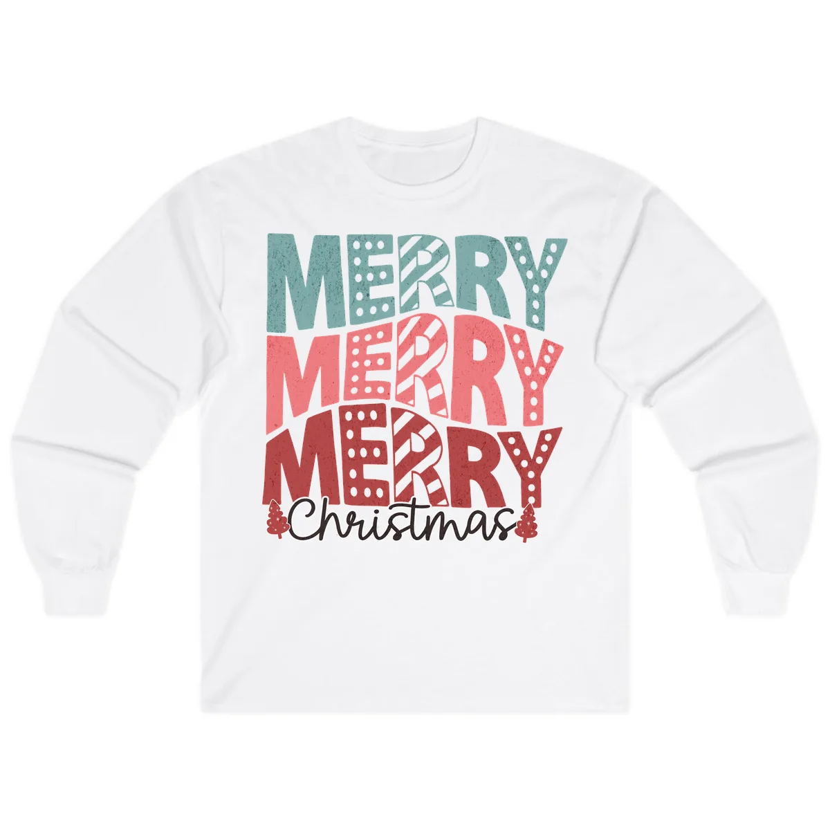 Merry Merry Merry Christmas Typographic Long Sleeve in White
