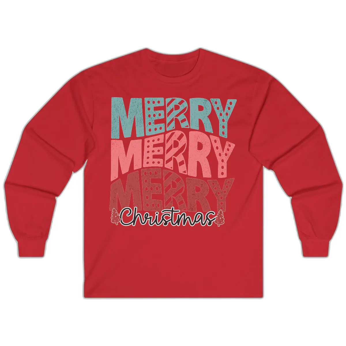 Merry Merry Merry Christmas Typographic Long Sleeve in Red
