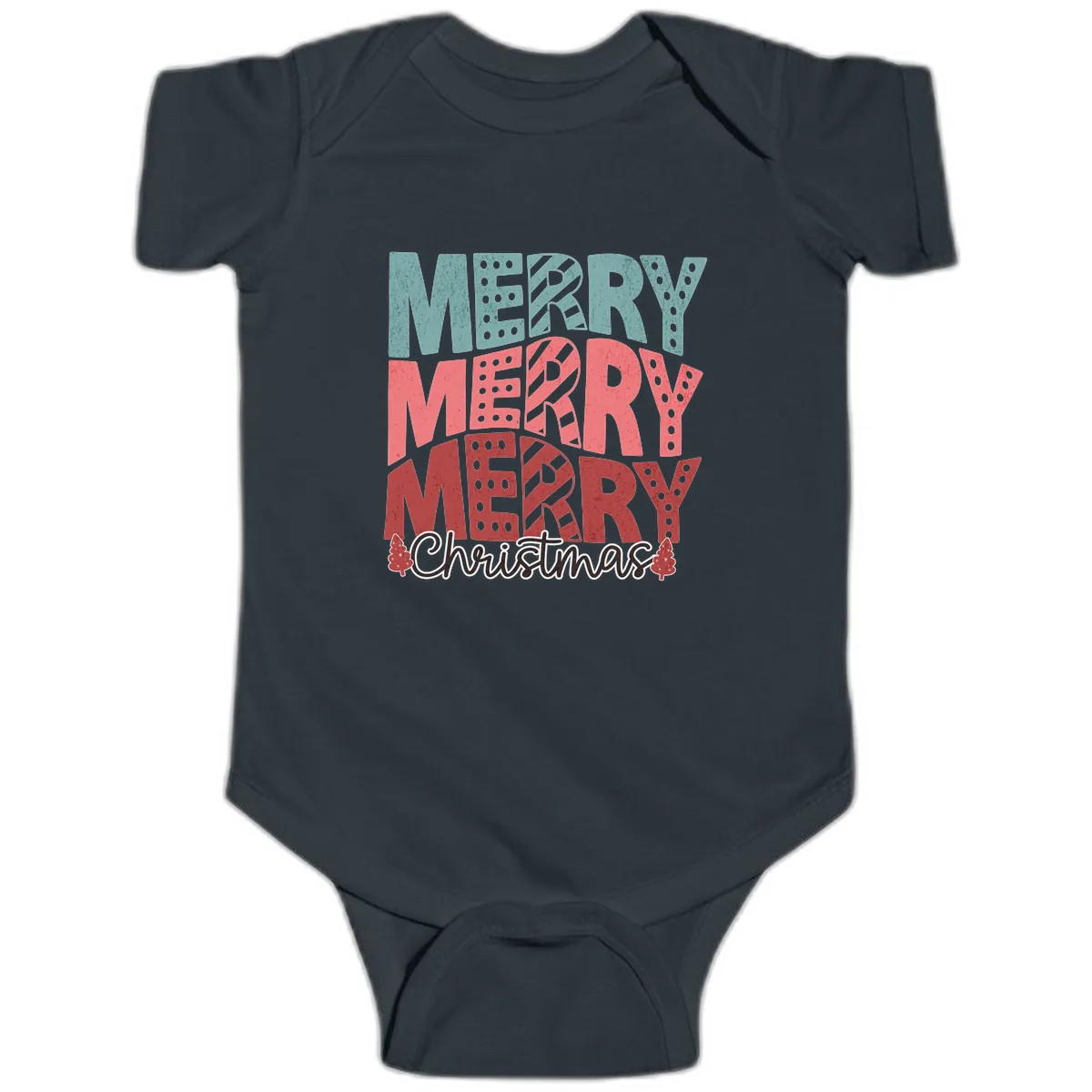 Merry Merry Merry Christmas Typographic Baby Onesie in Black