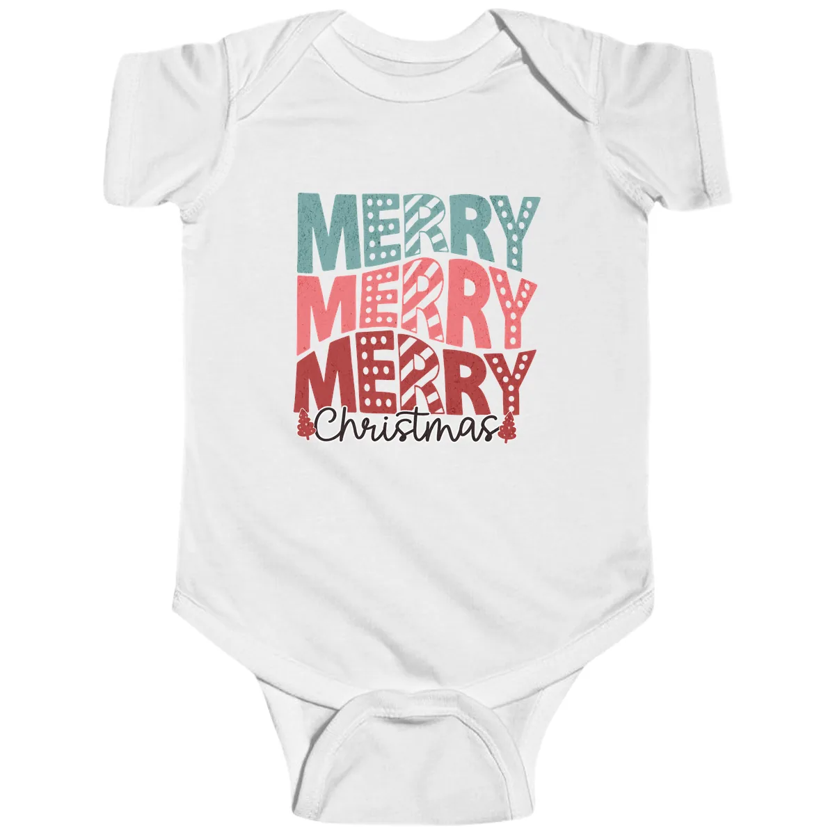 Merry Merry Merry Christmas Typographic Baby Onesie in White
