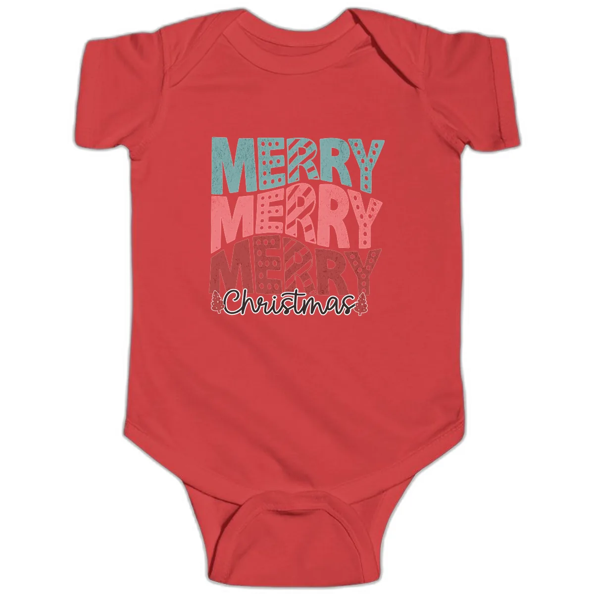 Merry Merry Merry Christmas Typographic Baby Onesie in Red