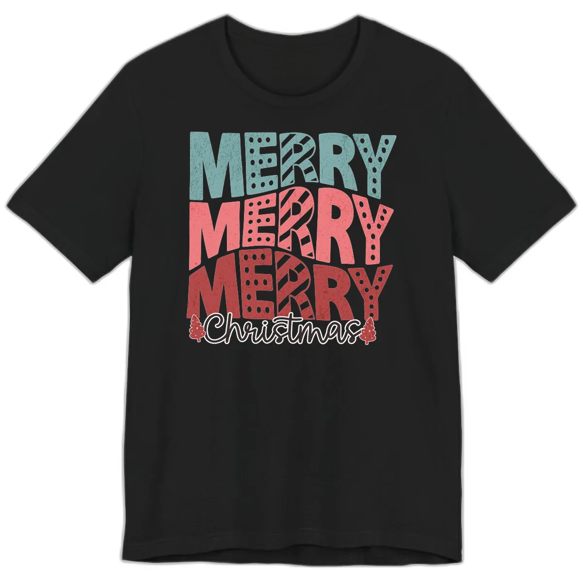 Merry Merry Merry Christmas Typographic Premium T-Shirt in Black