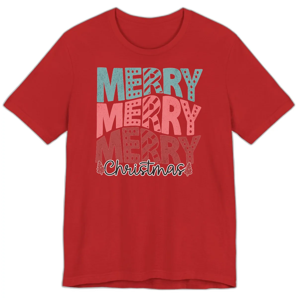 Merry Merry Merry Christmas Typographic Premium T-Shirt in Red