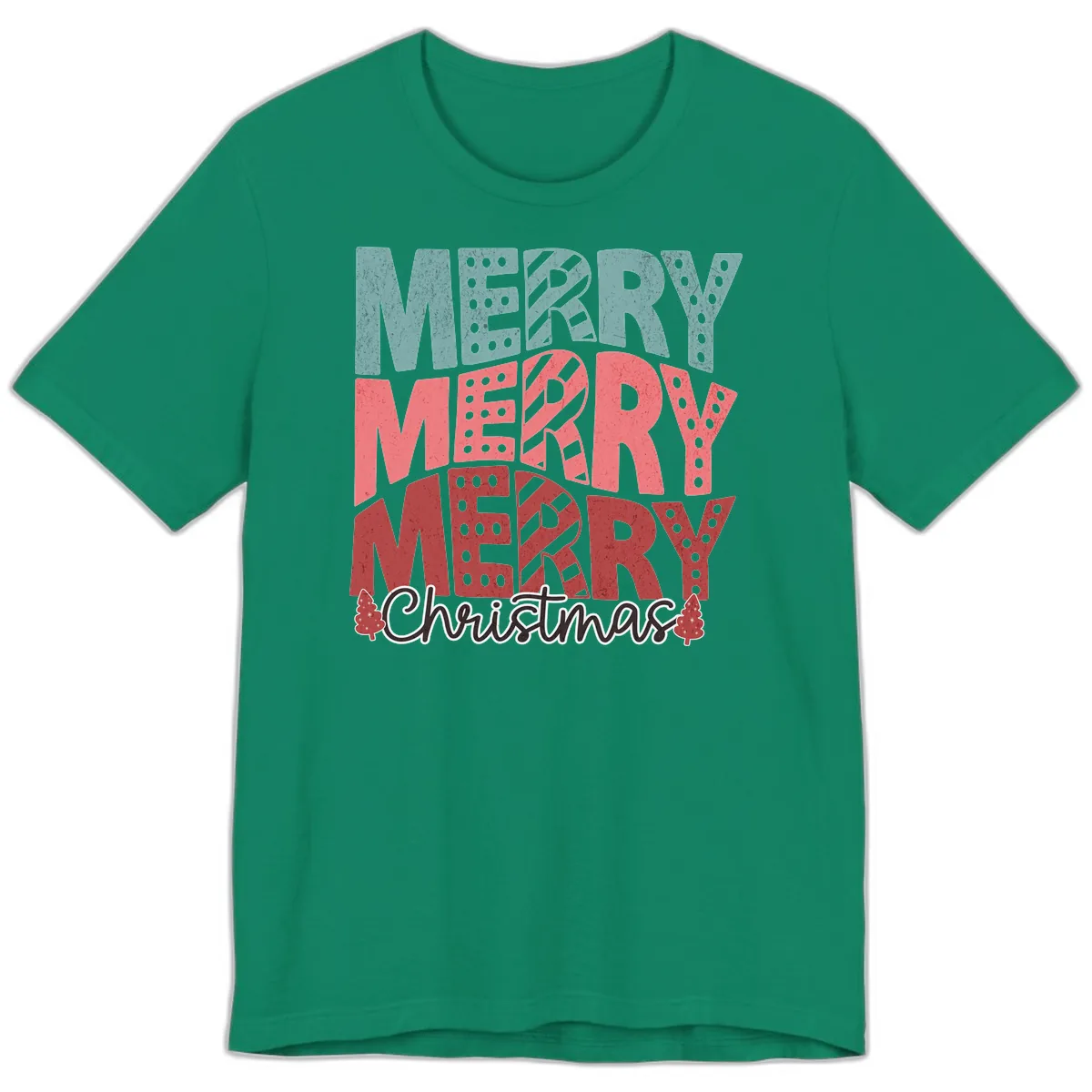 Merry Merry Merry Christmas Typographic Premium T-Shirt in Kelly