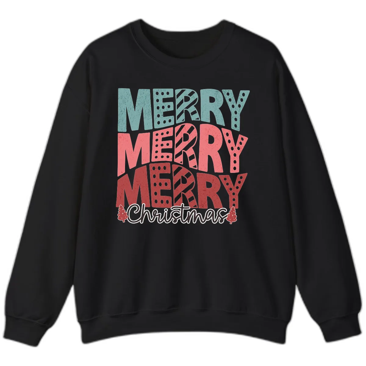 Merry Merry Merry Christmas Typographic Sweatshirt in Black