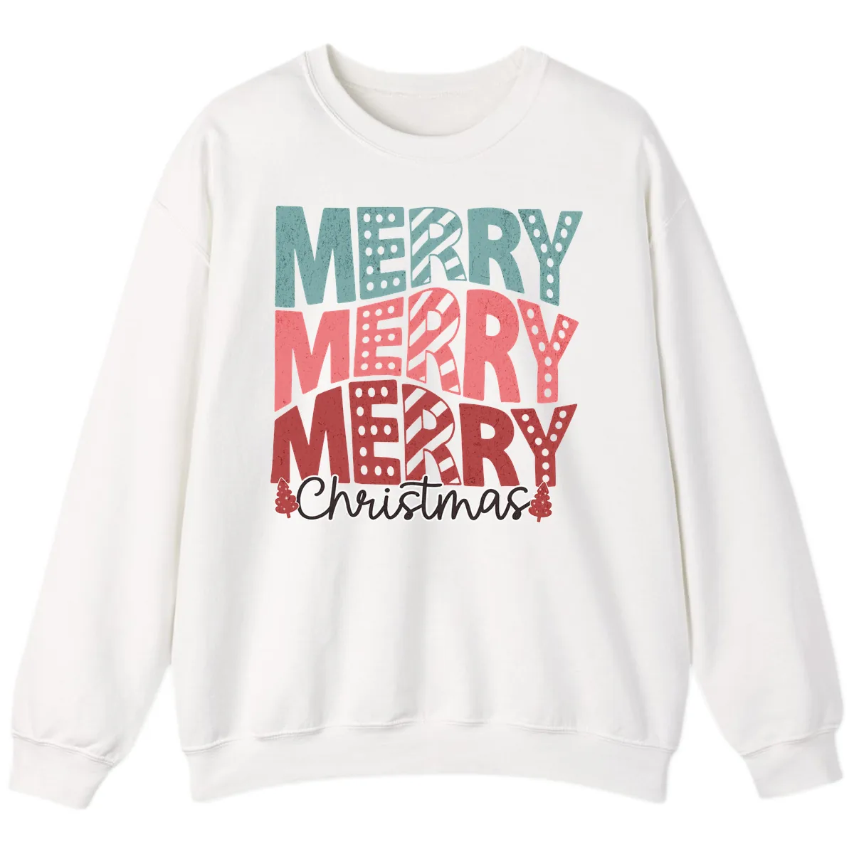 Merry Merry Merry Christmas Typographic Sweatshirt in White