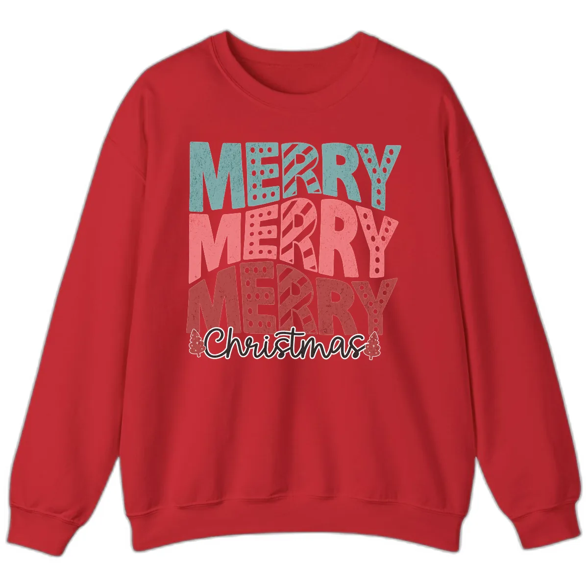 Merry Merry Merry Christmas Typographic Sweatshirt in Red