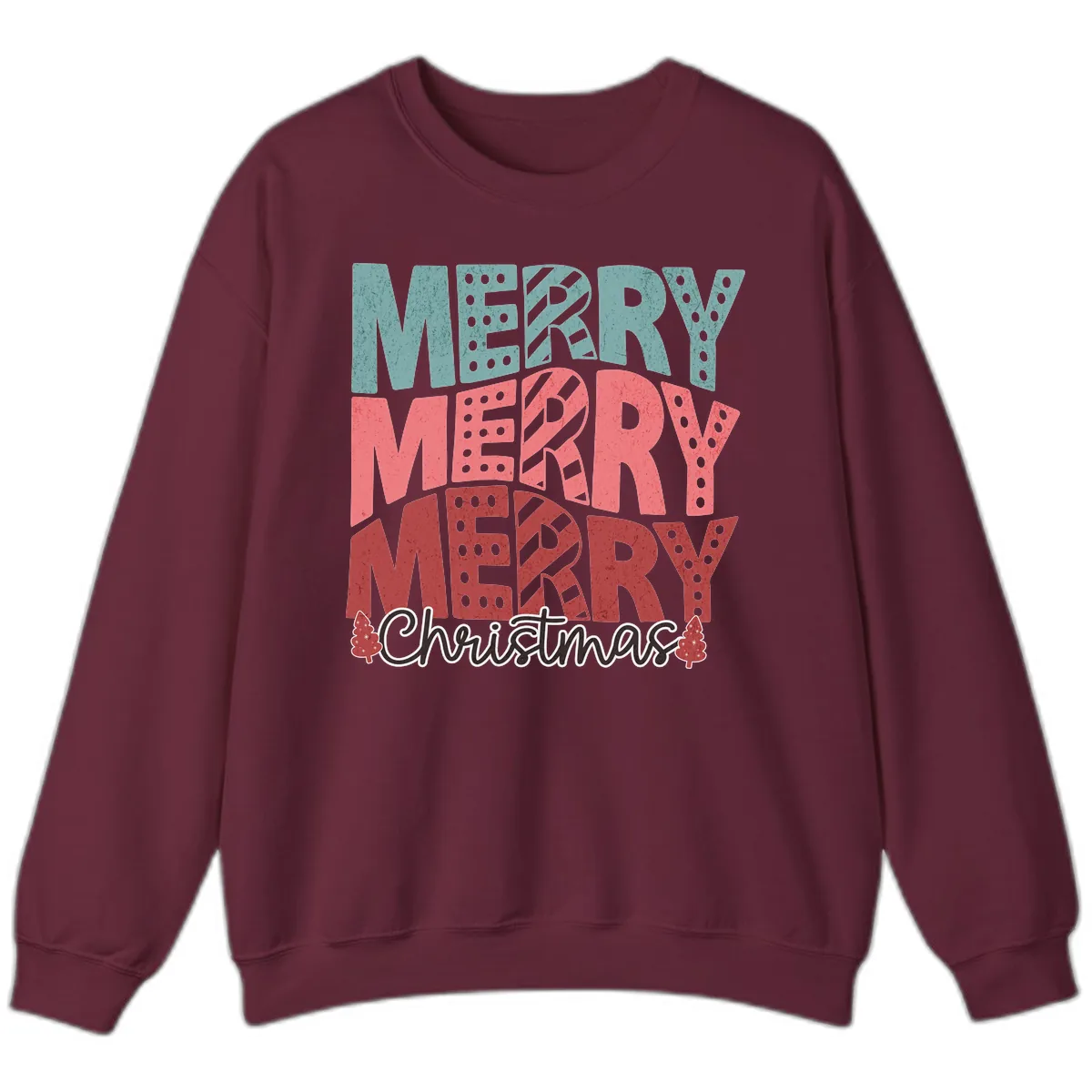 Merry Merry Merry Christmas Typographic Sweatshirt in Maroon
