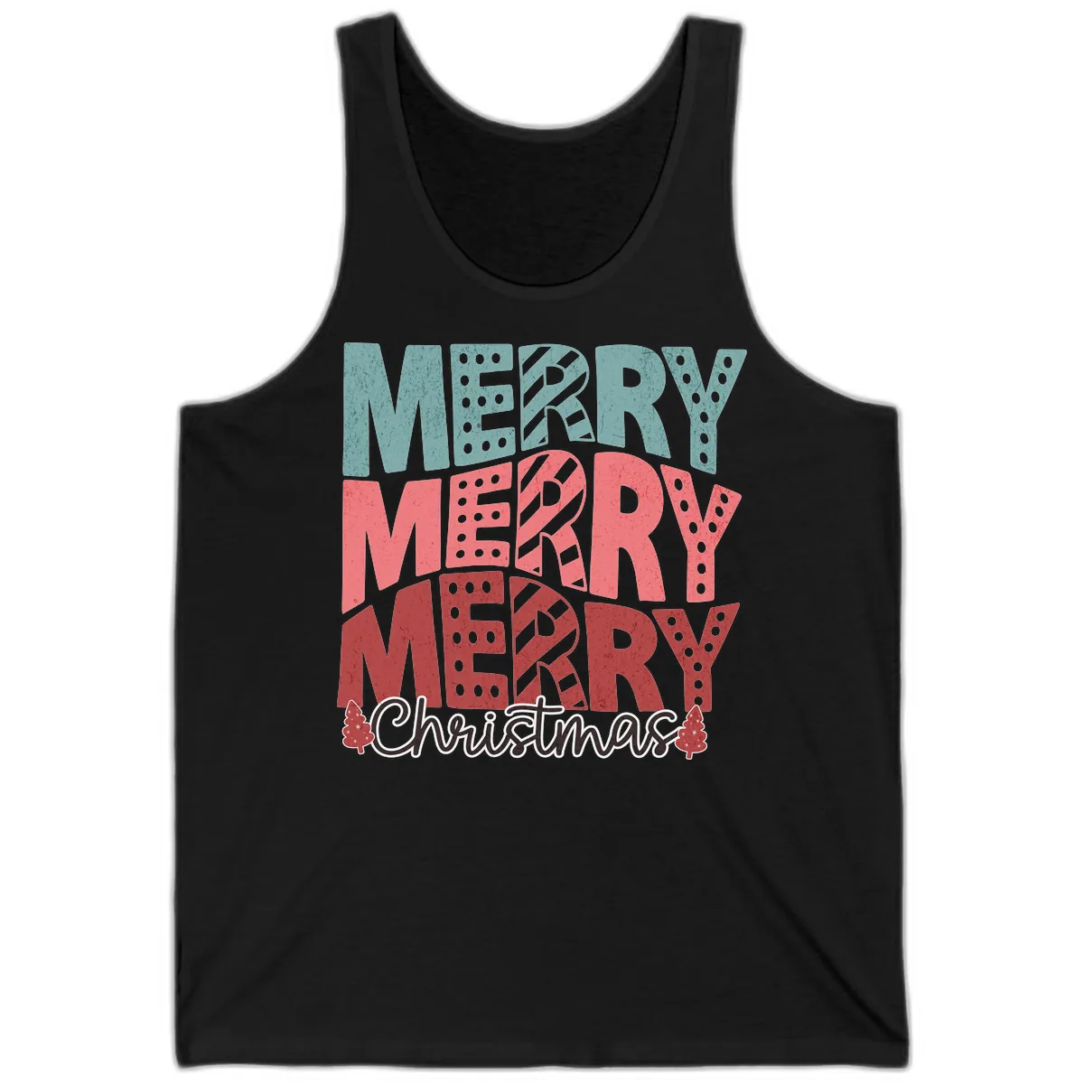 Merry Merry Merry Christmas Typographic Tank in Black