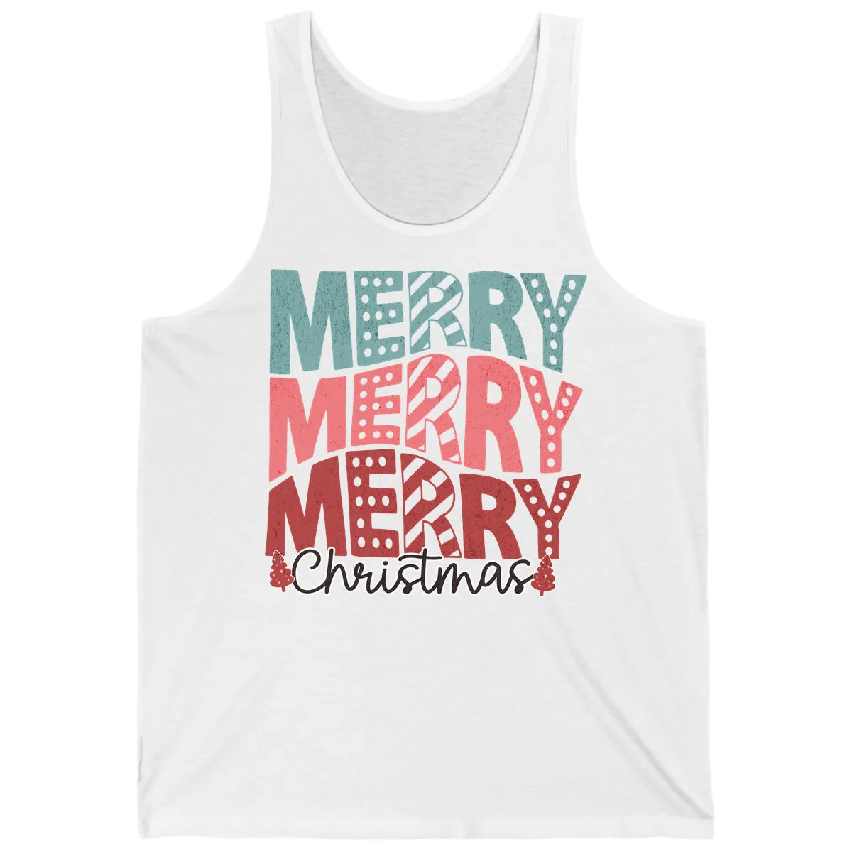 Merry Merry Merry Christmas Typographic Tank in White