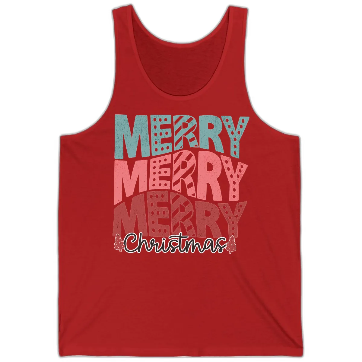 Merry Merry Merry Christmas Typographic Tank in Red