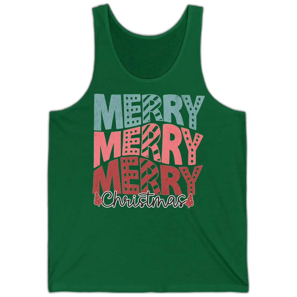 Merry Merry Merry Christmas Typographic Tank in Kelly