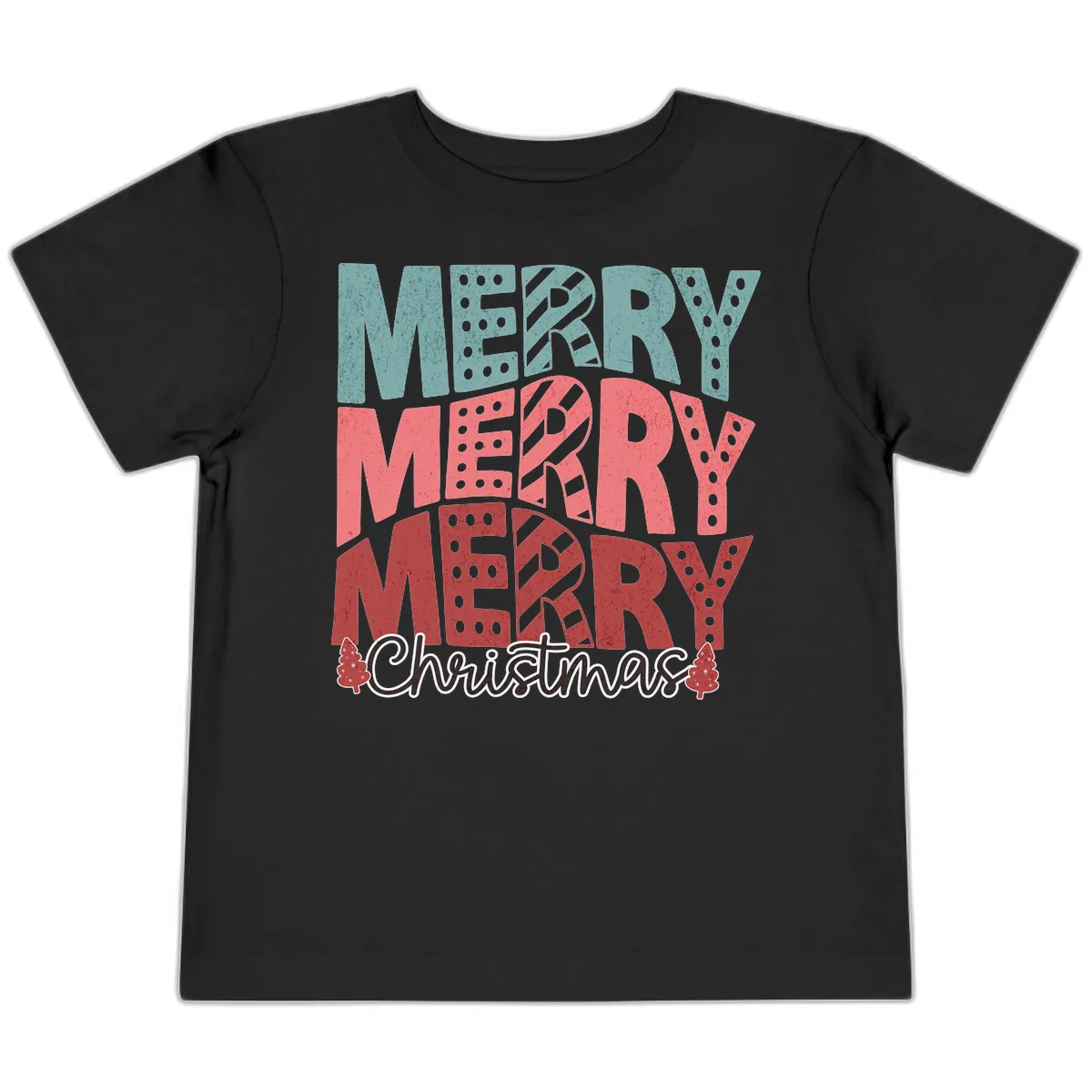Merry Merry Merry Christmas Typographic Toddler T-Shirt in Black
